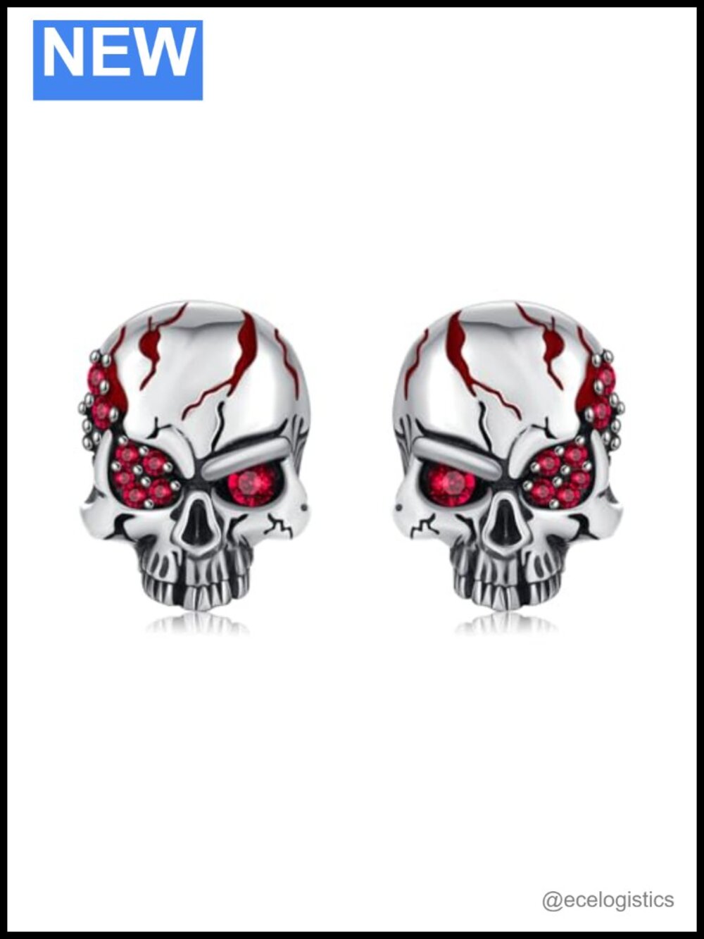 925 Sterling Silver Skull Stud Earrings Cubic Zirconia Gothic Halloween Unisex